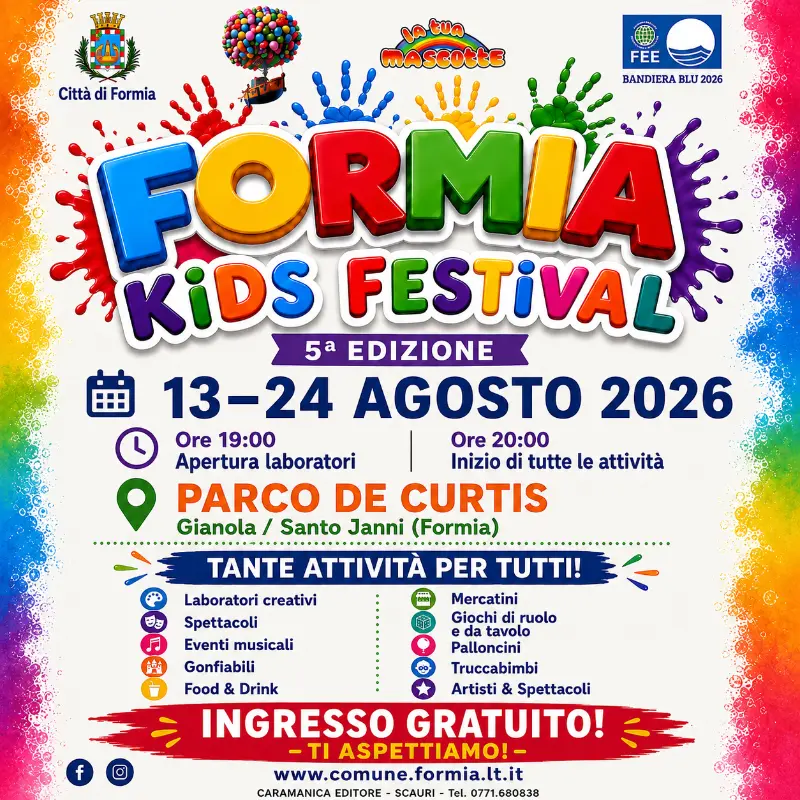 Locandina ufficiale Formia Kids Festival 2026 con date, orari e attività