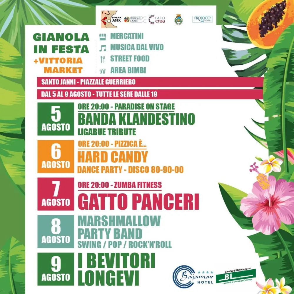 Locandina ufficiale di Gianola in Festa e Vittoria Market, dal 5 al 9 agosto 2026
